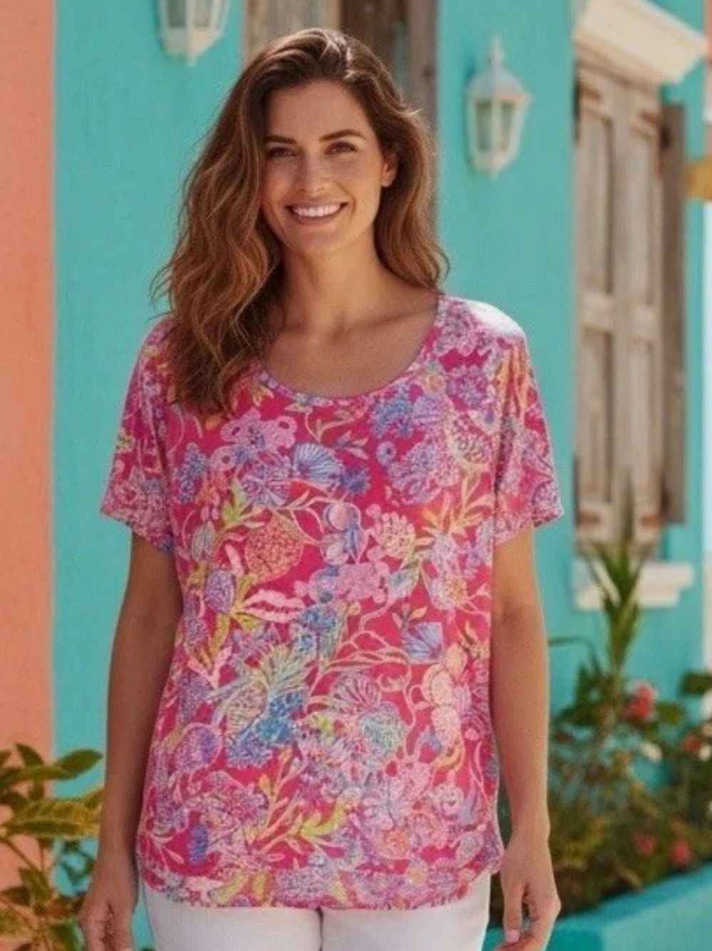 Lilly Pulitzer Pink Multi Floral Short-Sleeve Tee - Picture 2 of 10